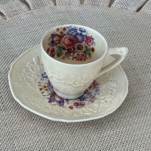 Crown Ducal vintage miniature tea cup and saucer, Gainsborough England.